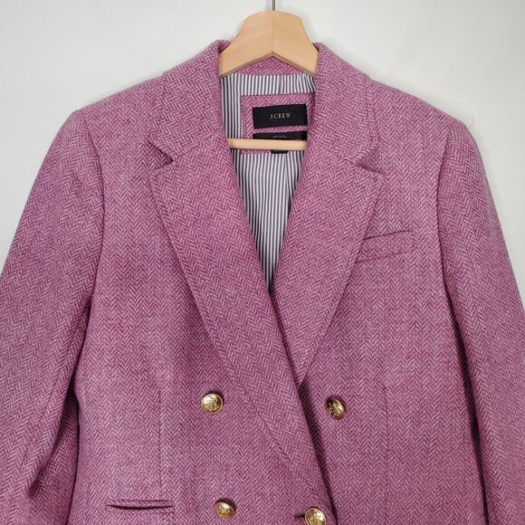 J Crew Bristol Double Breasted Blazer Lilac Herringbone 100% Wool BK012 Size 6 - Picture 4 of 10